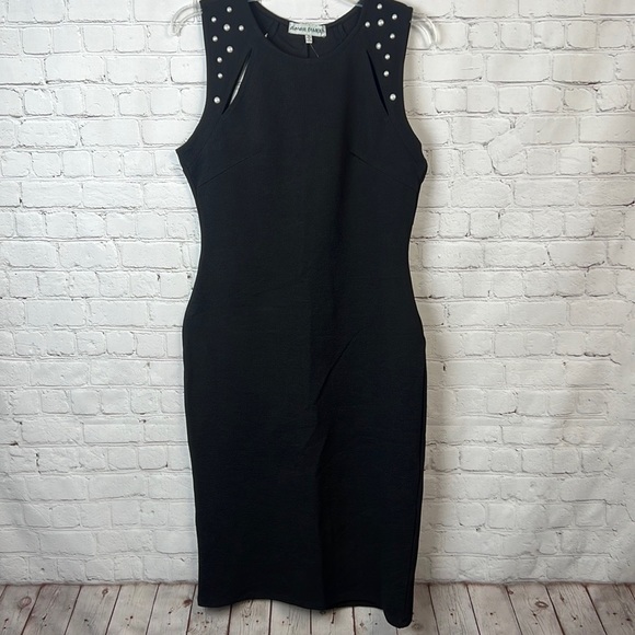 Almost Famous Black Bodycon Pearl Detail Dress Juniors Size XL Homecoming - Picture 2 of 5